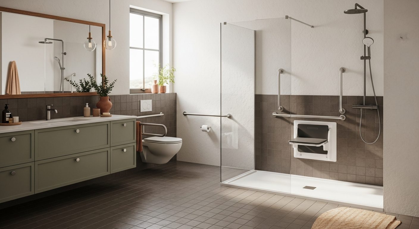 Baño adaptado accesible con barras de apoyo en Tenerife