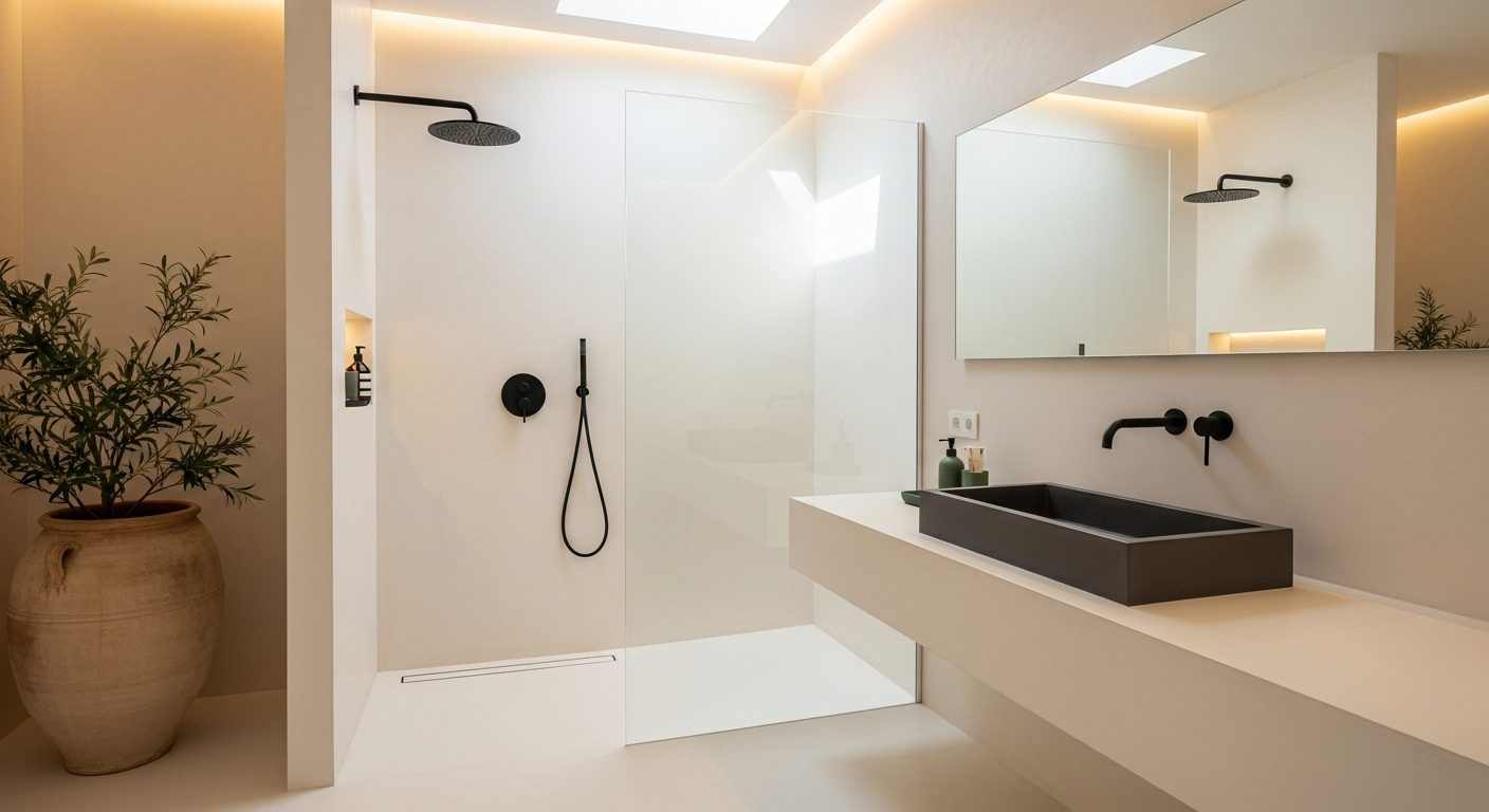 Baño premium con microcemento en Tenerife